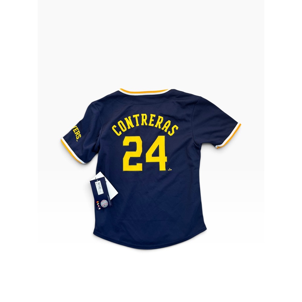 MLB Milwaukee Brewers William Contreras 24 Kids Jersey Navy Blue XS 4/5 NEW - Picture 2 of 4